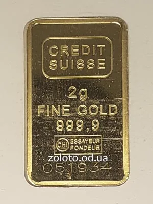 Слиток Credit Suisse 2 г с номером на корпусе
