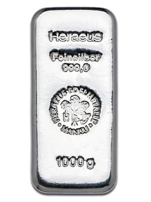 Слиток Heraeus Feinsilber 999,0 весом 1000 г