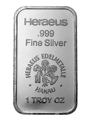Слиток Heraeus .999 Fine Silver, 1 тройская унция