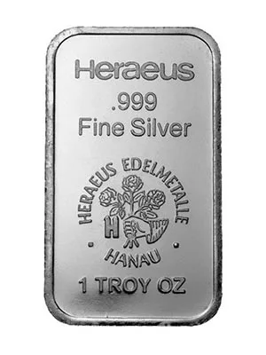 Слиток серебра Heraeus 1 тройская унция 999 пробы